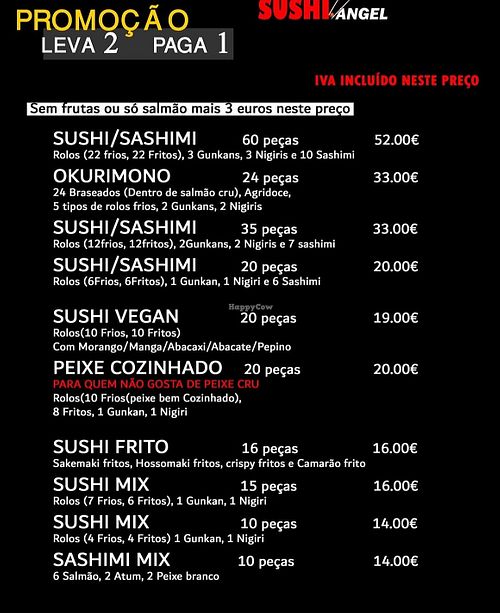 Menu  at Sushi Angel in Setúbal