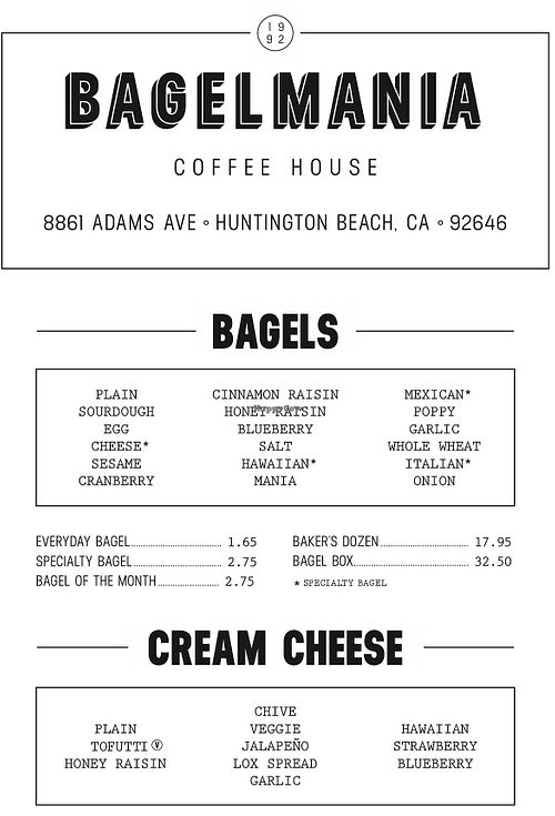 Tofutti cream cheese. Doesn’t list what bagels are vegan and which ones aren’t   at Bagelmania in Huntington Beach