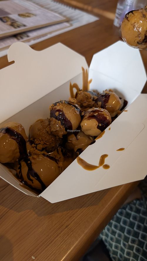 Loukomades (golden puffs with lotus biscoff) at Omnea in Wales