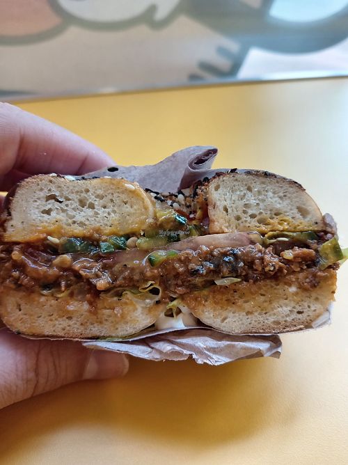 Vegan Chopped Cheese bagel at Little Bagel Co - Baldwin in Bristol