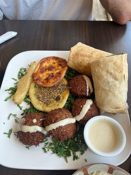 Falafel, thym galette, cheese galette, cheese sticks, falafel sandwich at La cuisine Libanaise in Draguignan