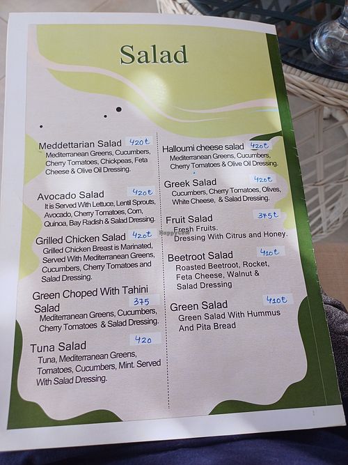 Great salad menu at Stay Green Cafe North Cyprus in Tatlisu