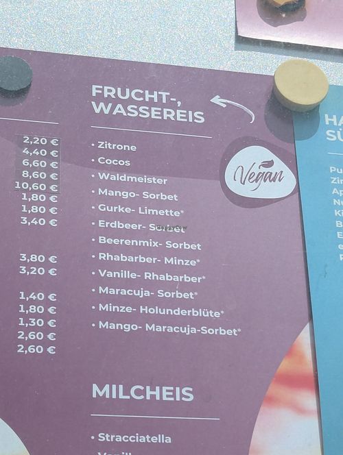 Vegane Eissorten at Milchmix Eiscafé in Jena