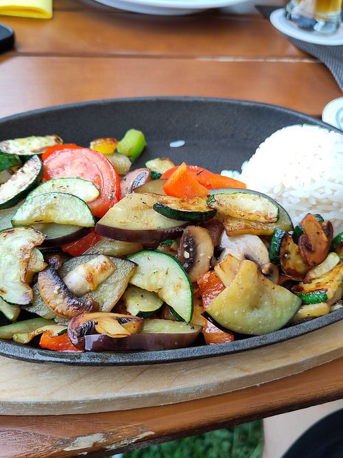 Vegetable/mushroom pan with rice at Haus des Gastes in Bayern