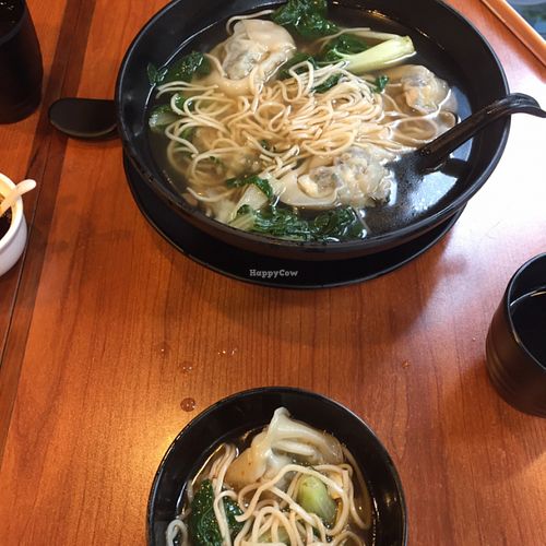 Soup with wanton and noodles at Lotus Vegetarian in Hong Kong Island