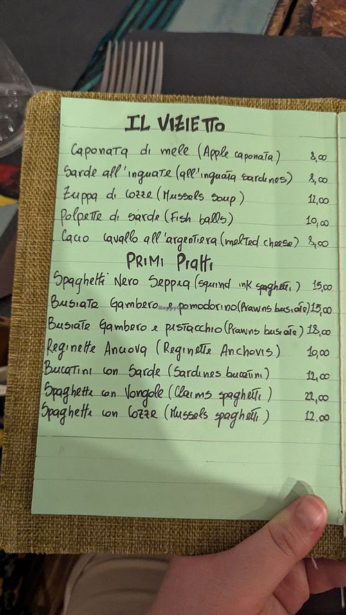 Menu page 1 at Il Vizietto Bistrot alla Vucciria in Sicilia