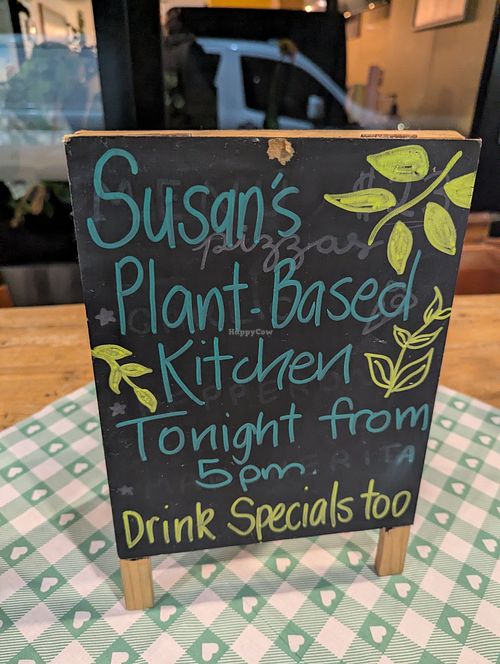 Signage at Susan's Plant Based Kitchen in Mermaid Beach