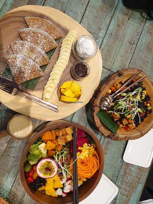 14. GLUTEN FREE RICE PANCAKE,  54. Tempeh with ginger fried rice 45. BUDDHA BOWL SALAD MANGO STYLE at Mango in Bangkok