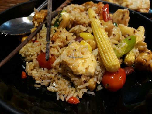 Fried rice with chick peas and beans and extra tempeh at Mango in Bangkok