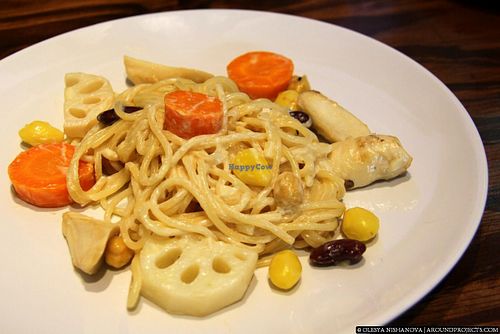 Pasta with veggie sausages at Mango in Bangkok