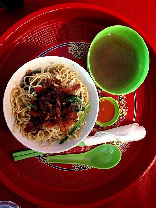 Sarawak Home made tender noodles with mushroom sauce. Local with choose this as their breakfast.  at Indo Vege in Kota Kinabalu