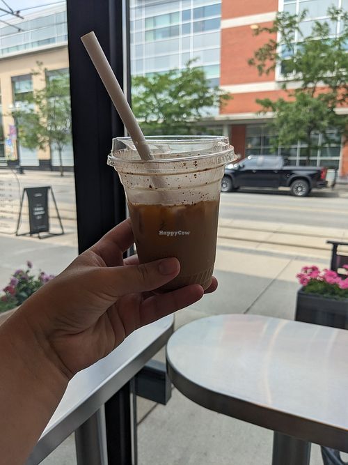 amazing oat milk banana bread latte at Pilot Coffee Roasters in Waterloo