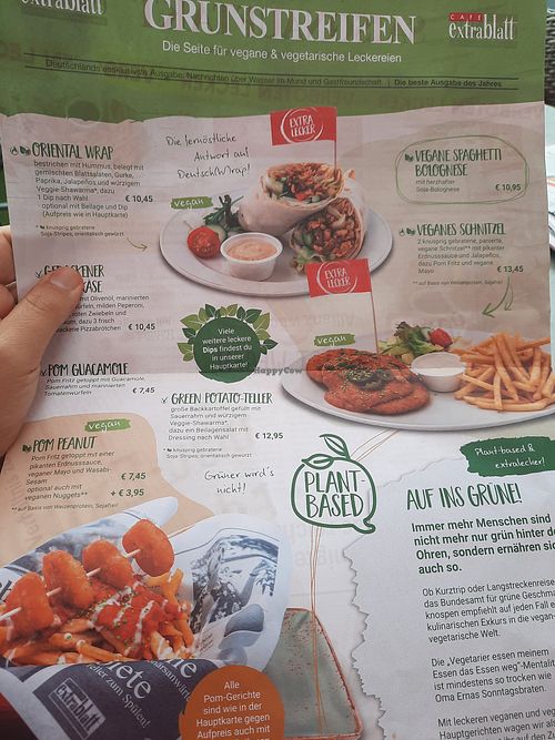 'Green' menu page with 4 vegan and  vegetarian dish at Cafe Extrablatt Bocholt in Bocholt