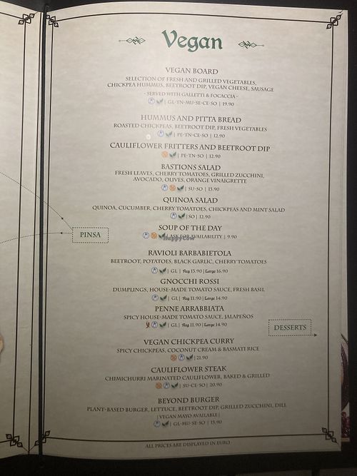 Foto of the vegan menu (some other option not shown in tre foto)   at The Knights Kitchen in Mdina