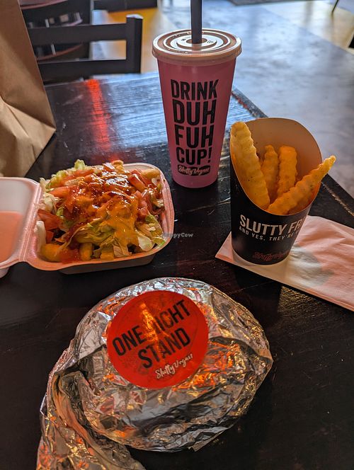 Burger and Fries at Slutty Vegan in Brandon