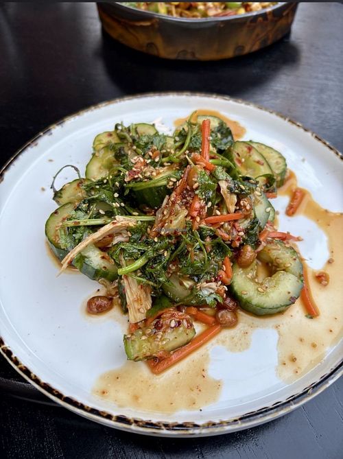 Smashed cucumber salad   at Men & Beasts in Los Angeles
