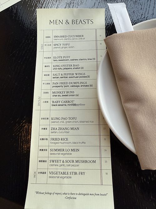 Menu  at Men & Beasts in Los Angeles