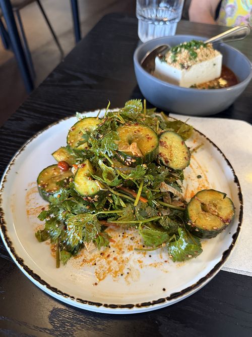 Cucumber salad with cilantroo  at Men & Beasts in Los Angeles