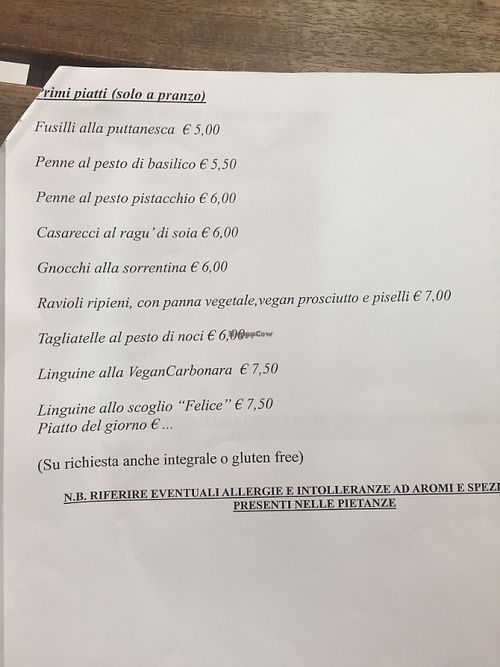 Menu at AbracadaBar in Catania