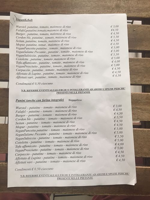 Menu at AbracadaBar in Catania