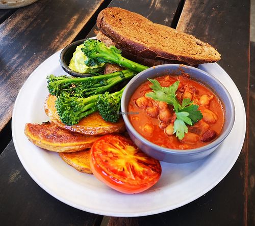 Vegetarian Big Brekky - vegan option. (Mushrooms hiding under the broccolini) at Cafe Barco in Perth