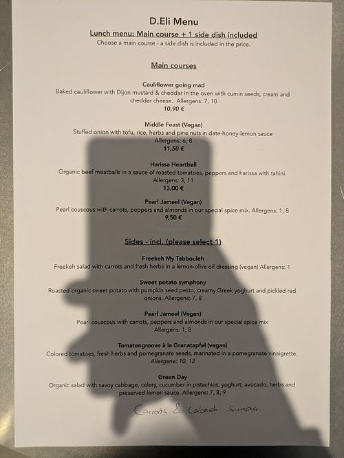Main menu at D.Eli Berlin in Berlin