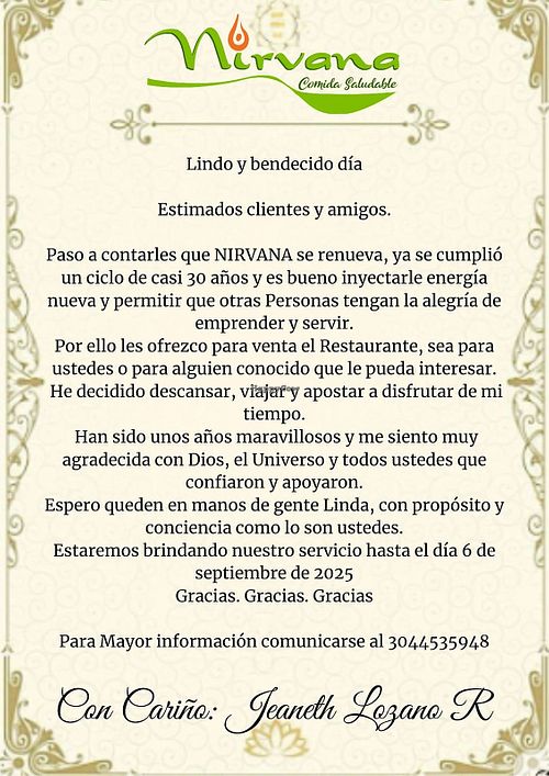 Notification that restaurant is closing permanently on September 6th, 2025 at Maruben Vegetariano in Bogota