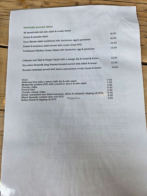 Menu page 2 at Periwinkle Bistro in Wales