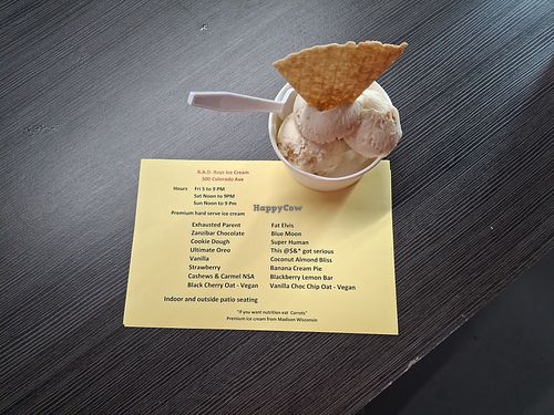 Always offer 2 Oat based vegan options.   Hope to have pints in the near future. We opened up in April 2025 at B.A.D. Boys Ice Cream in Louisville