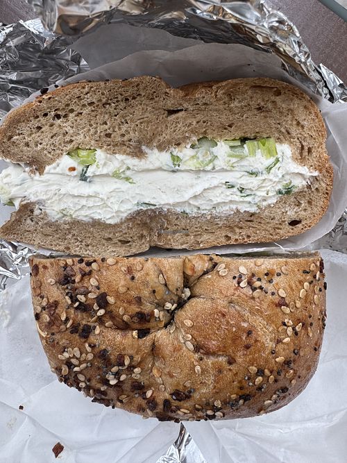 Whole Wheat Everything with vegan scallion  at Bagel RX in New York