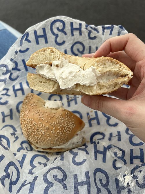 Sesame seed bagel with tofu cream cheesee  at H&H Bagels - UES in New York City