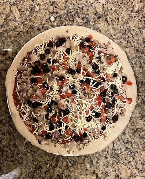 Garden Veggie with dairy-free cheese (before baking) at Papa Murphy's in Eden Prairie