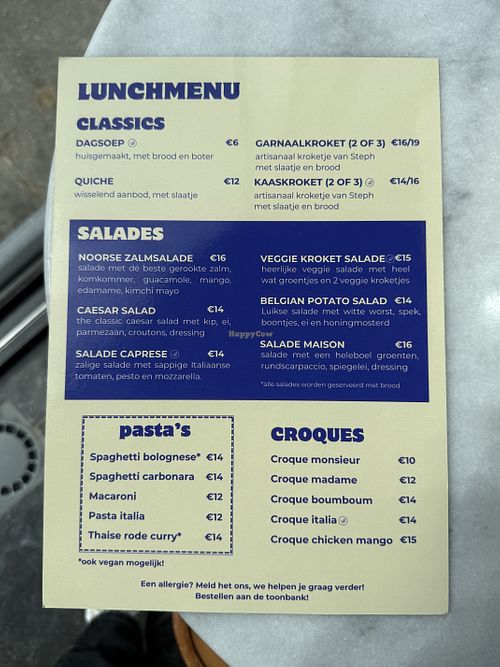 Lunch menu  at The Food Shop in De Panne
