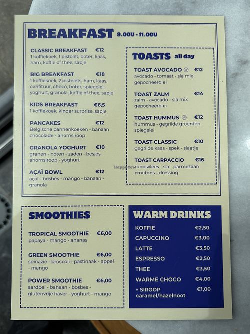 Breakfast menu  at The Food Shop in De Panne