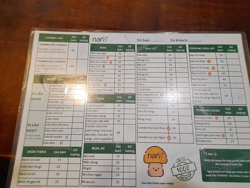 You tick on this what you want from the menu. It's in Vietnamese only at Lẩu Naro in Ho Chi Minh City