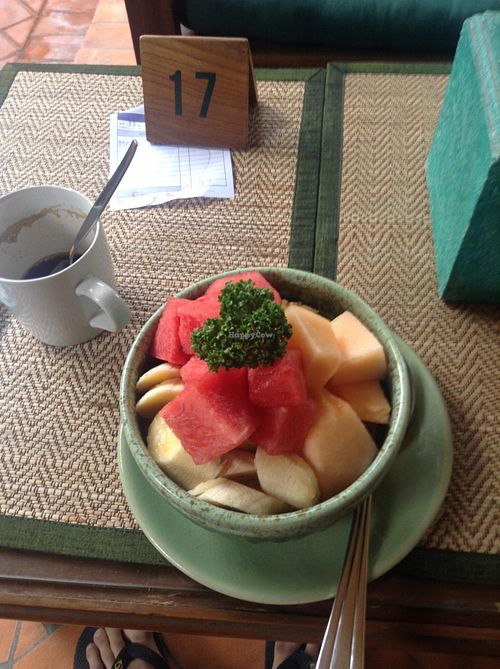 Museli with seasonal fruits (rice milk)

you have to ask for the vegan option at Green Tiger House in Chiang Mai