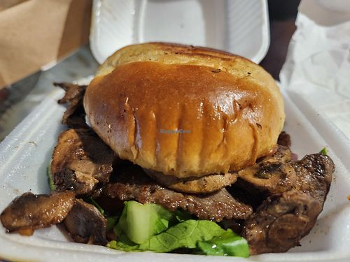 Truffle mushroom Vurger (takeout) at Nude Pita in Miami