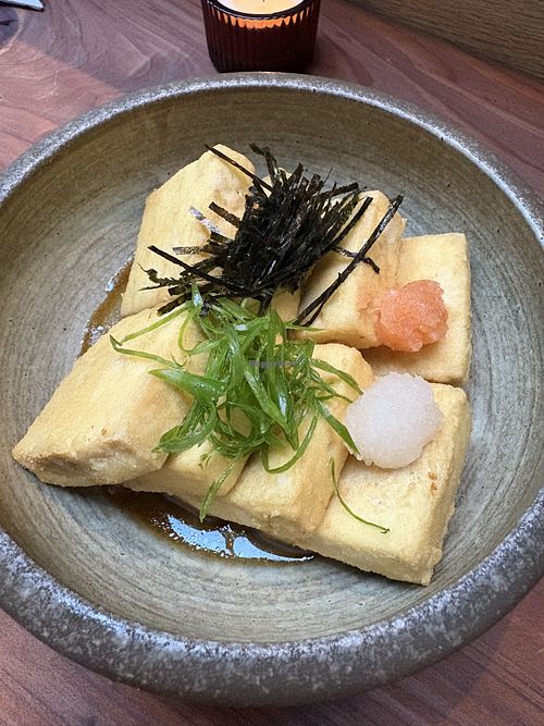 Agedashi tofu! Reaaally yummy sauce under the tofu, I wanted to lick the bowl  at Tane Vegan Izakaya - Highland Park in Los Angeles