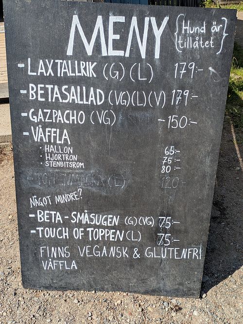 Menu at Friluftsbyn Toppstuga in Docksta
