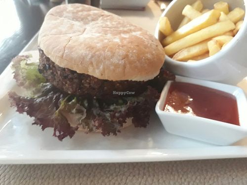 Vegan quinoa and black bean burger  at Fusion in Gran Canaria