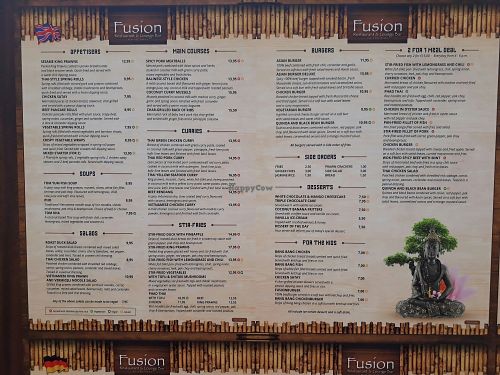Menu at Fusion in Gran Canaria
