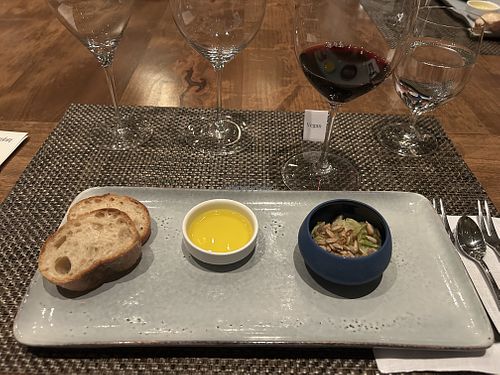 Olive oil made on premises and Brussels sprouts salad   at Jordan Vineyard & Winery in California