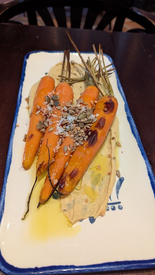 Carrots with hummus and olive oil at Bodega El Pimpi. in Andalucía