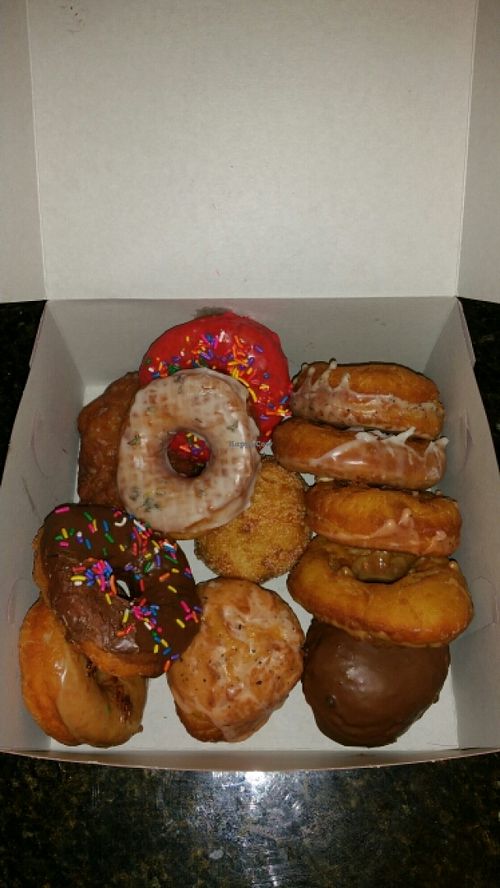 Vegan dozen (regular and filled) at Donut Panic in San Diego