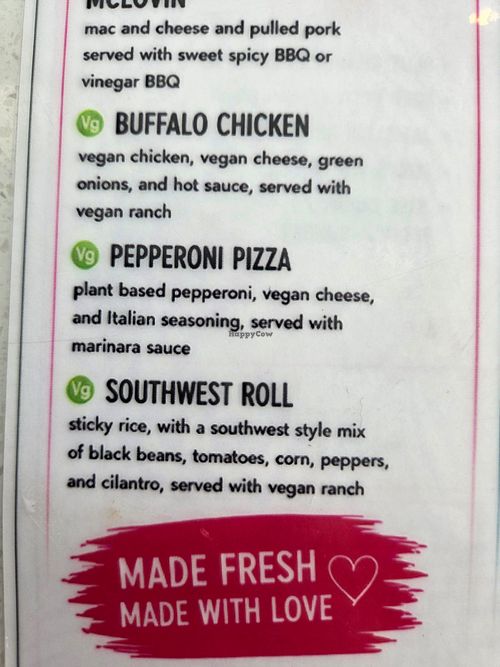 Vegan egg roll options! at The Tropical in Carolina Beach