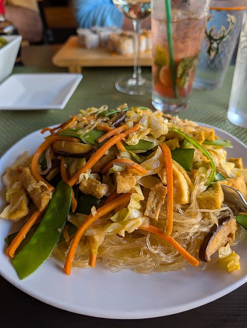 Sotanghon (Crystal Noodles) with tofu added and requested vegan. at Manila Resto in Oshkosh