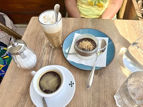 Hazelnut Chocolate Panna cotta and soy latte   at Edina Café in Cavalaire-sur-mer