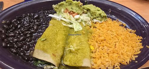 Vegan Spinach Enchiladas plate at Tres Amigos in Cheyenne