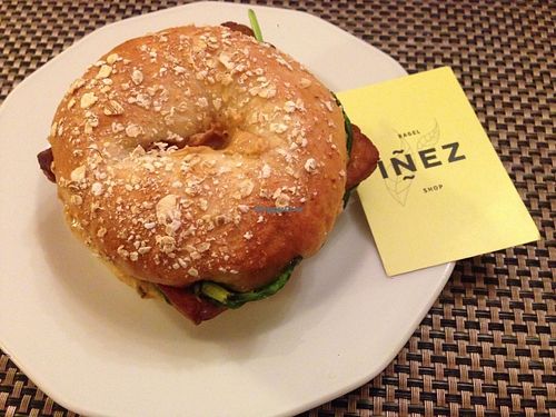 Vegan bagel at Inez Bagel Shop in Budapest