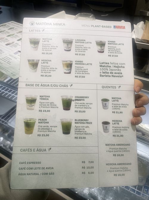 Verso do cardápio vegano  at Matcha Minka in São Paulo